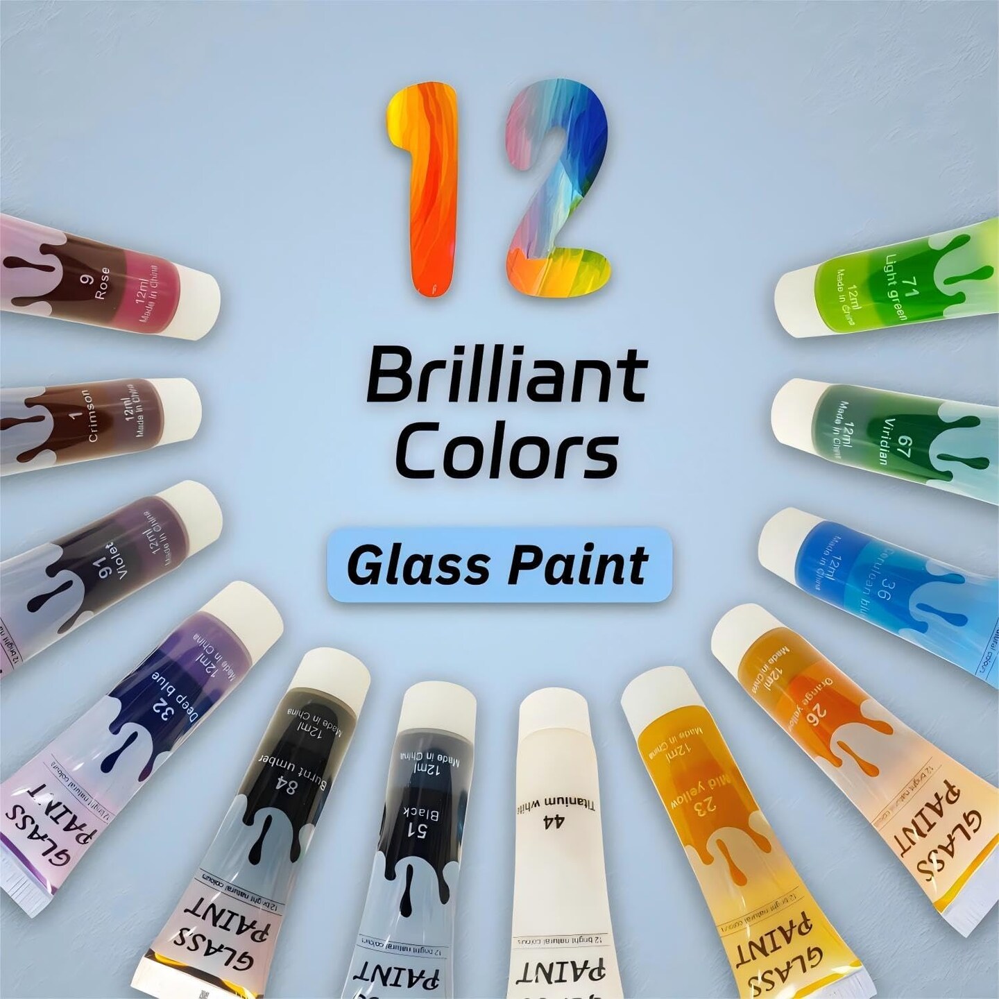 Glass Paints for Glass Painting, 12 Color Stained Ceramic Paints Set(0.42 fl.oz