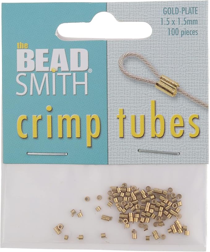 The Beadsmith Tube Crimp Beads, Gold Color, Uniform Cylindrical Shape, No Sharp Edges, Designed to Secure the Ends of Jewelry Stringing Wires and Cables