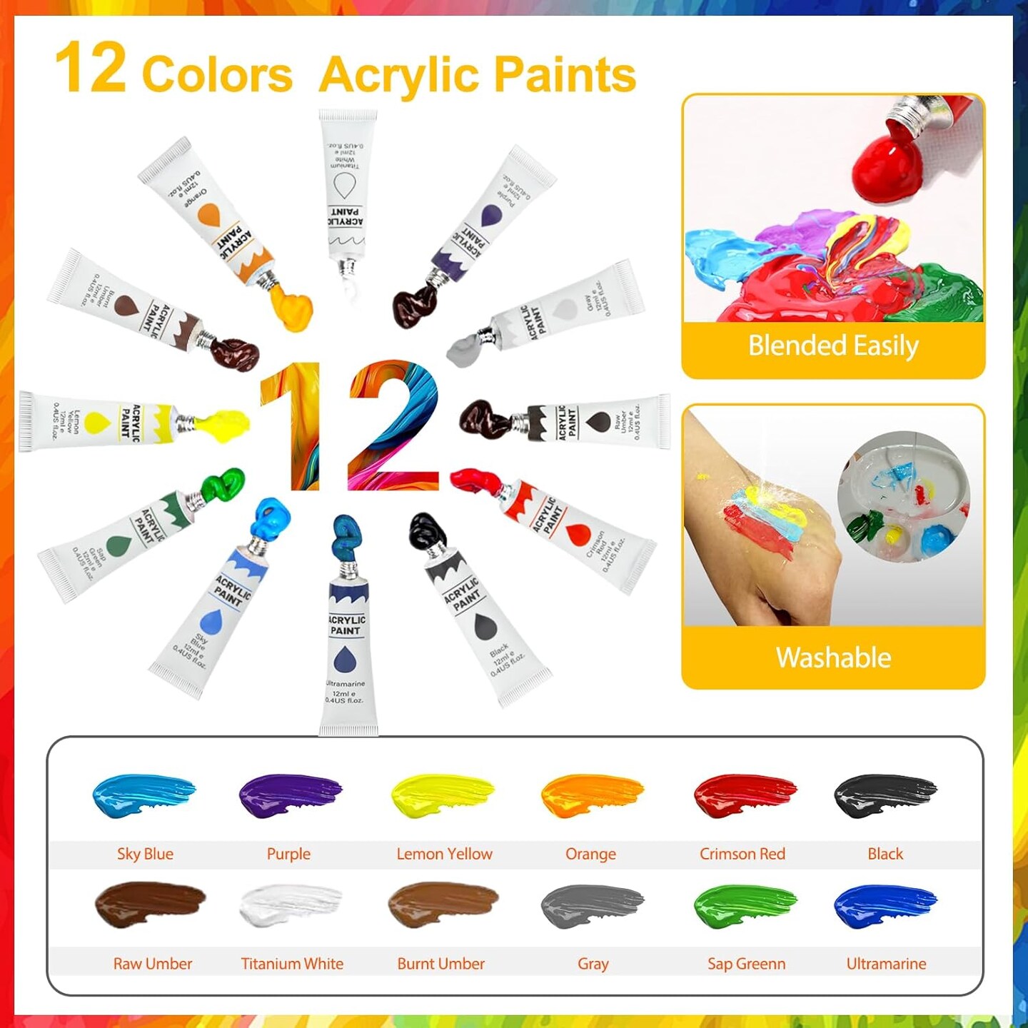 Acrylic Paint Set 100 Pcs Acrylic Painting Kit with 4 * 12 Colors Paint,4 Sets(40 Brushes)