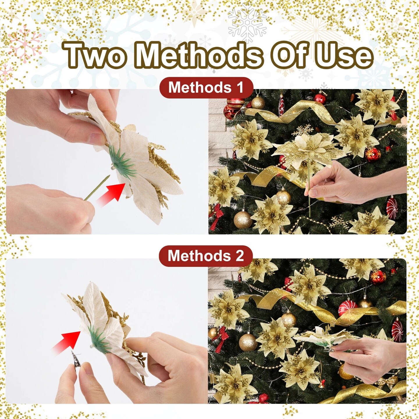 30 Pcs Glitter Christmas Poinsettia Hanging Flower Tree Decor