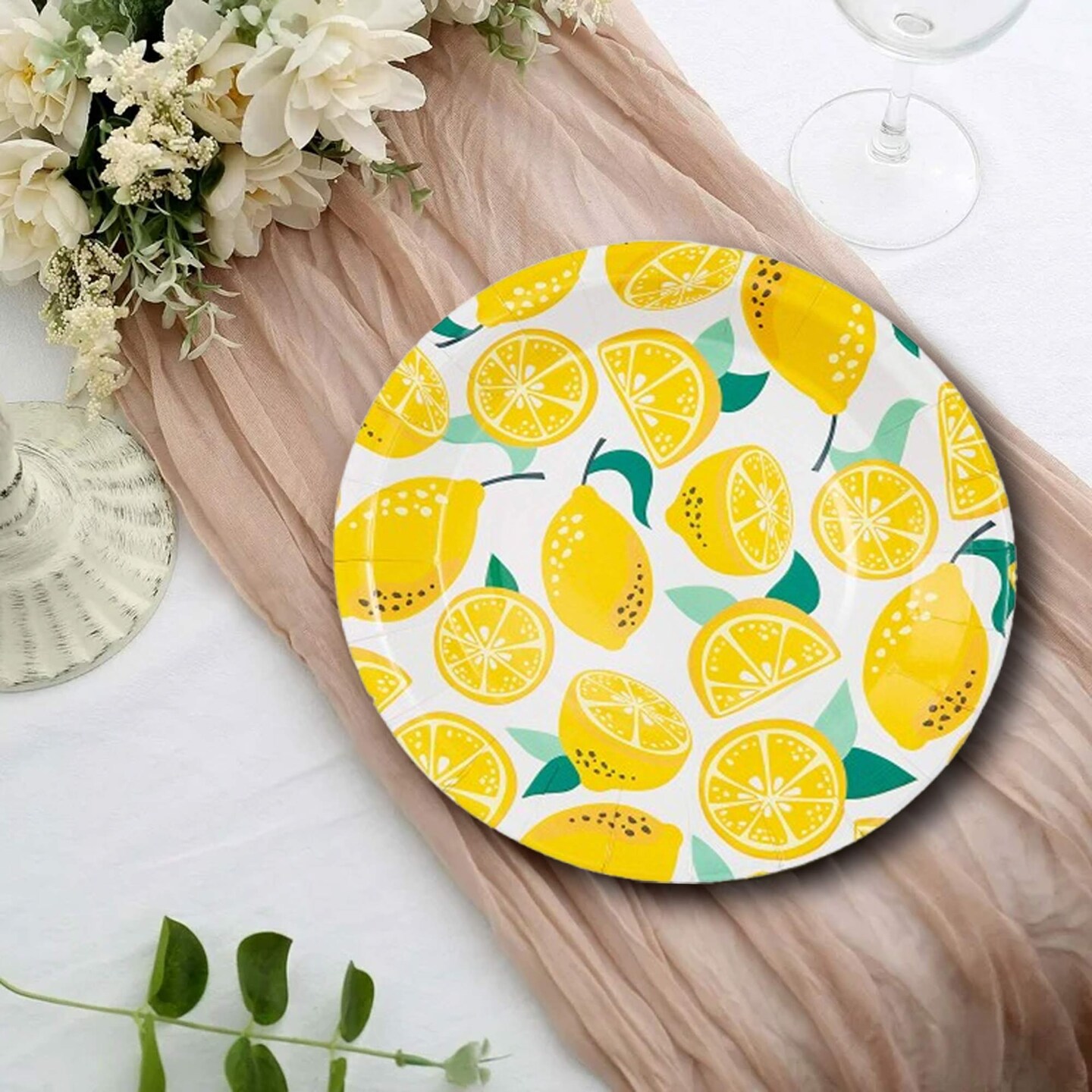 8 Count Lemon Color Themed Paper Dinner Plates for Summer Parties