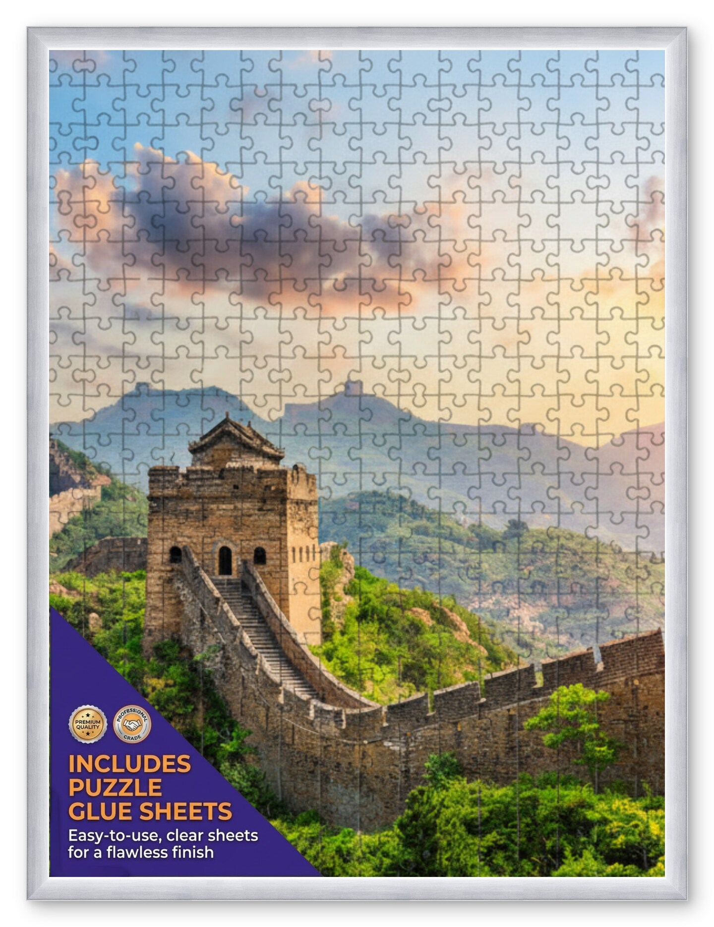 CustomPictureFrames.com Solid Wood Round Mat Puzzle Frame - Multiple Sizes - Black Precision-Cut Mat - Adhesive Preservation Sheets - Assembled in USA Made in the USA