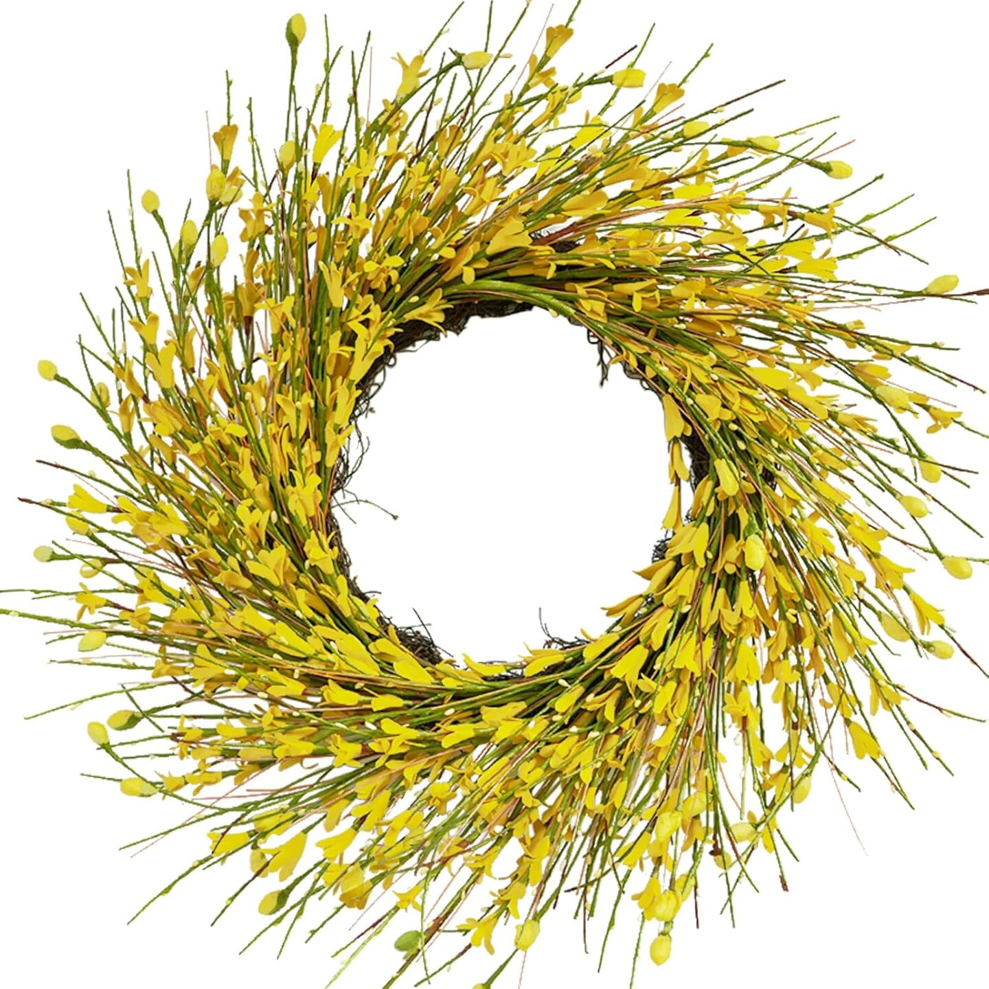 Spring Wreaths for Front Door, 20" Artificial Forsythia Spring Wreath with Yellow Flowers & Green Leaves – All Season Floral Wreath for Door, Wall, Window, Wedding & Farmhouse Decor