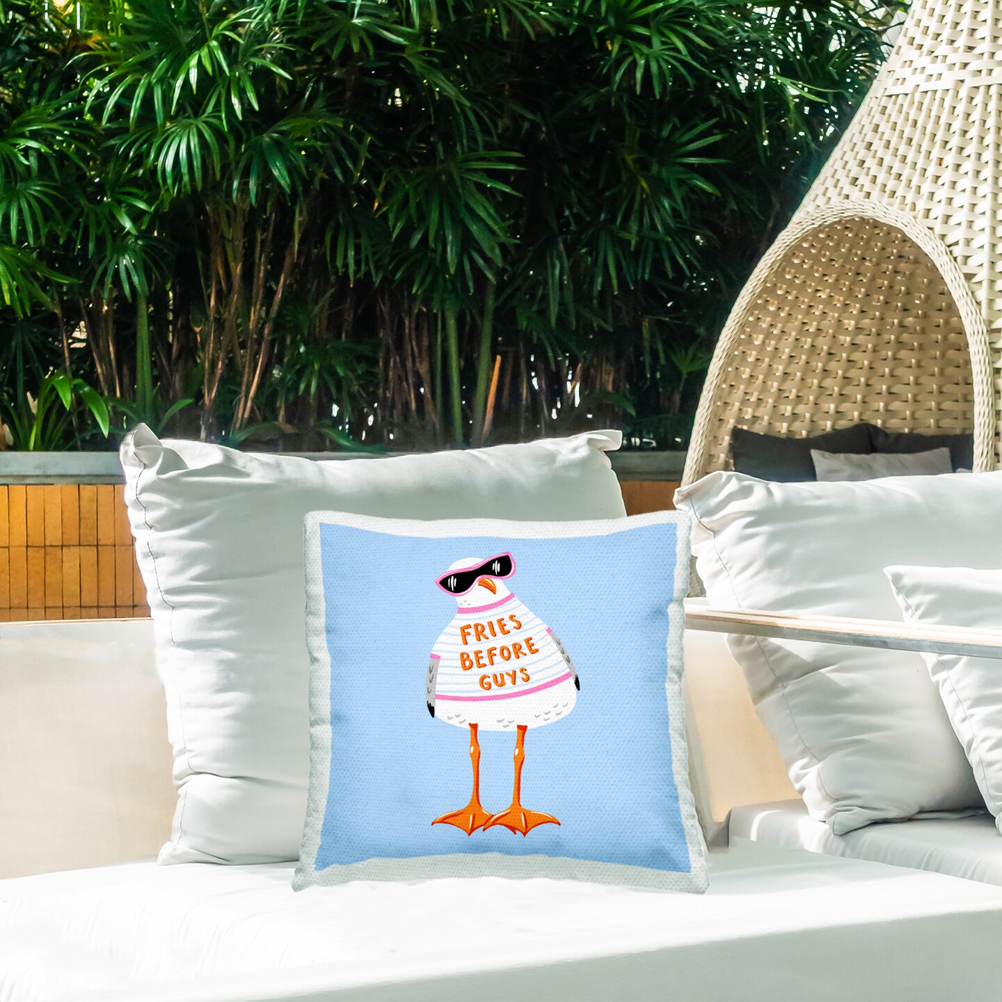 Stupell Industries Fries Before Guys Seagull Outdoor Pillow, 18 x 7 x 18