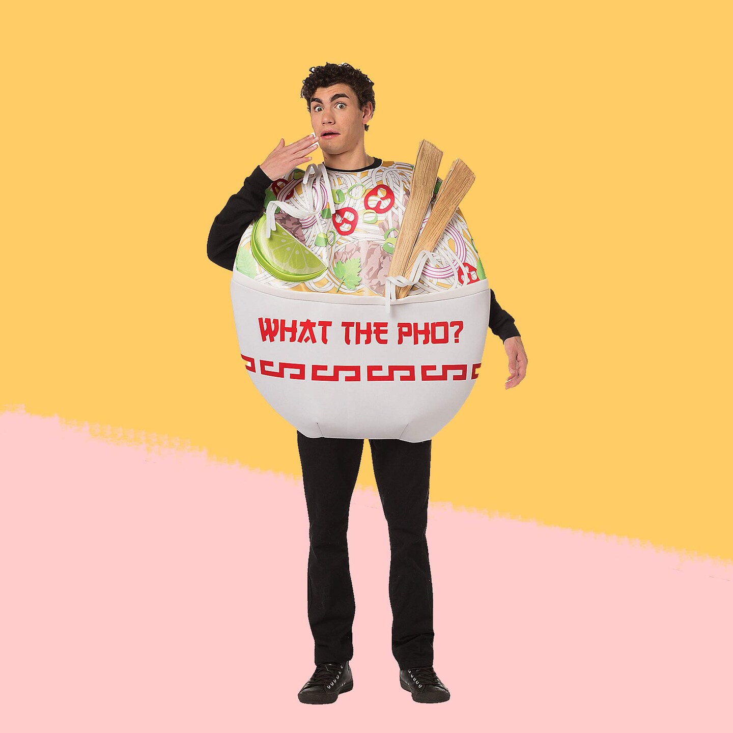 Funny Pho Noodle Bowl Adult Costume with 3D Chopsticks for Halloween and Parties