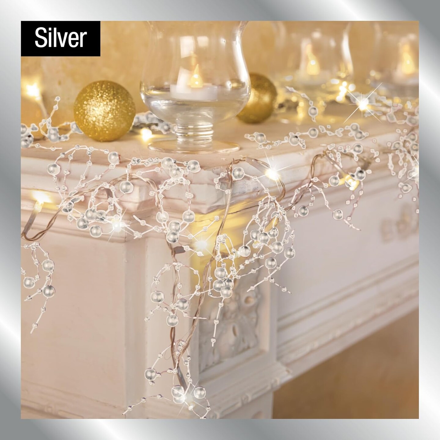 Indoor Christmas Decorations, Festive Lighted Berry Beaded Garland Gold- 120&#x22; L