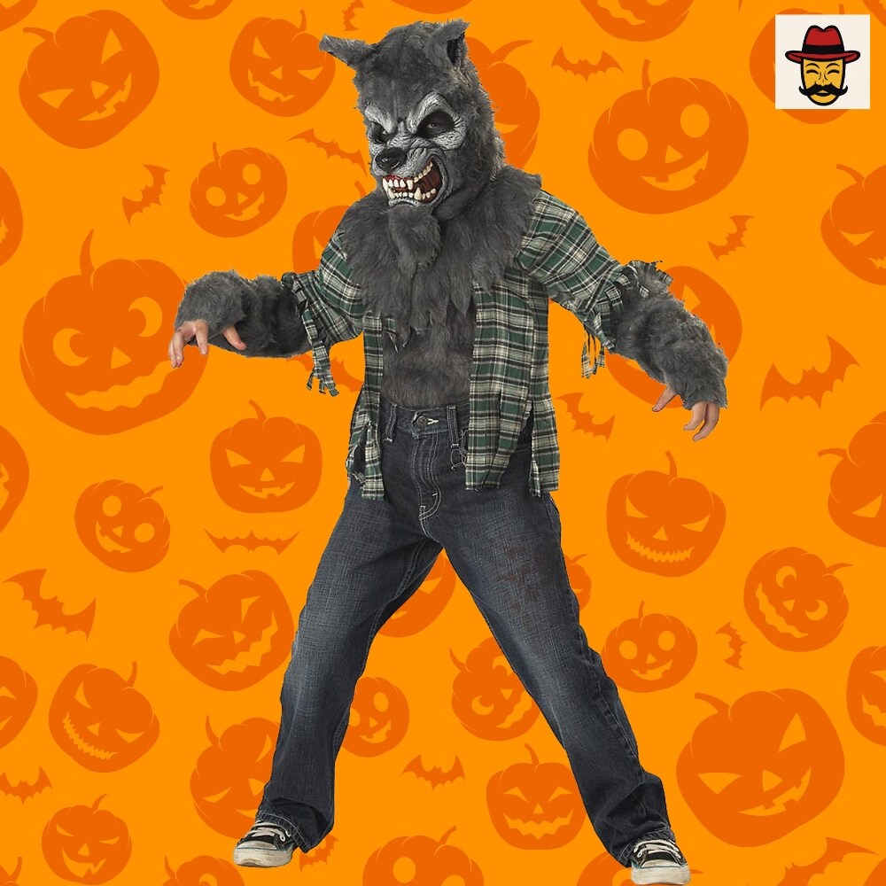 Boy&#x2019;s Werewolf Costume with Fierce Mask and Fur Shirt for Halloween Fun