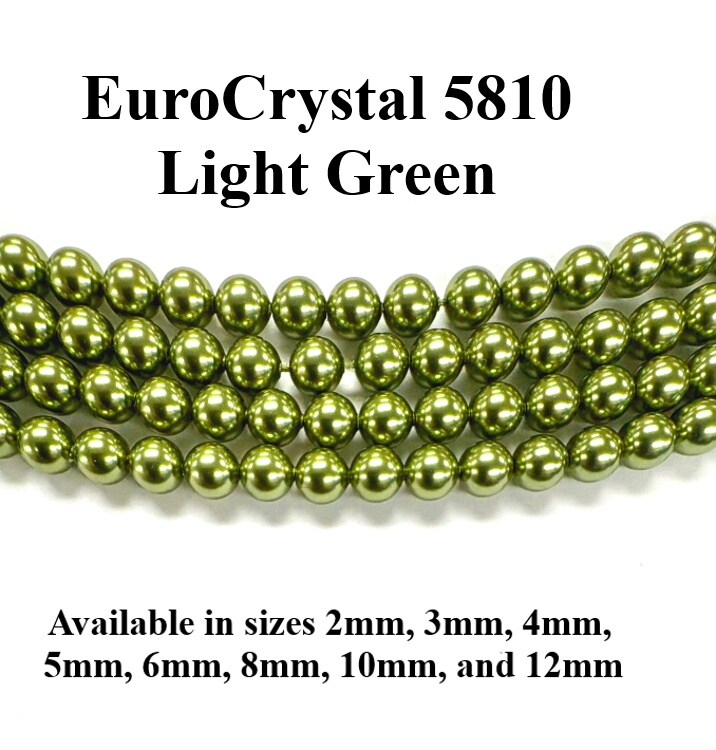 Light Green EuroCrystal 5810 Round Pearls - 2mm, 3mm, 4mm, 5mm, 6mm, 8mm, 10mm, and 12mm - Strands - Made in Austria