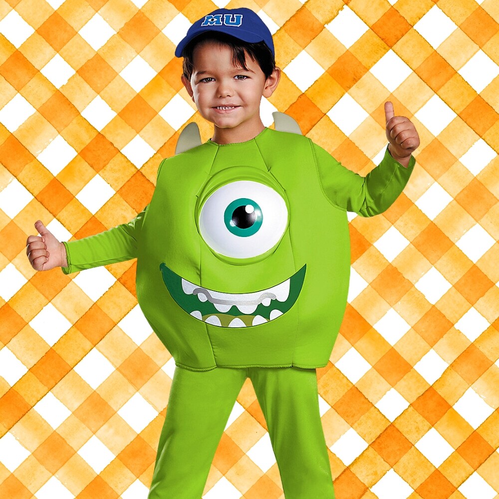 Deluxe Toddler Mike Wazowski Green Costume, Jumpsuit with Foam Mike Face Overlay