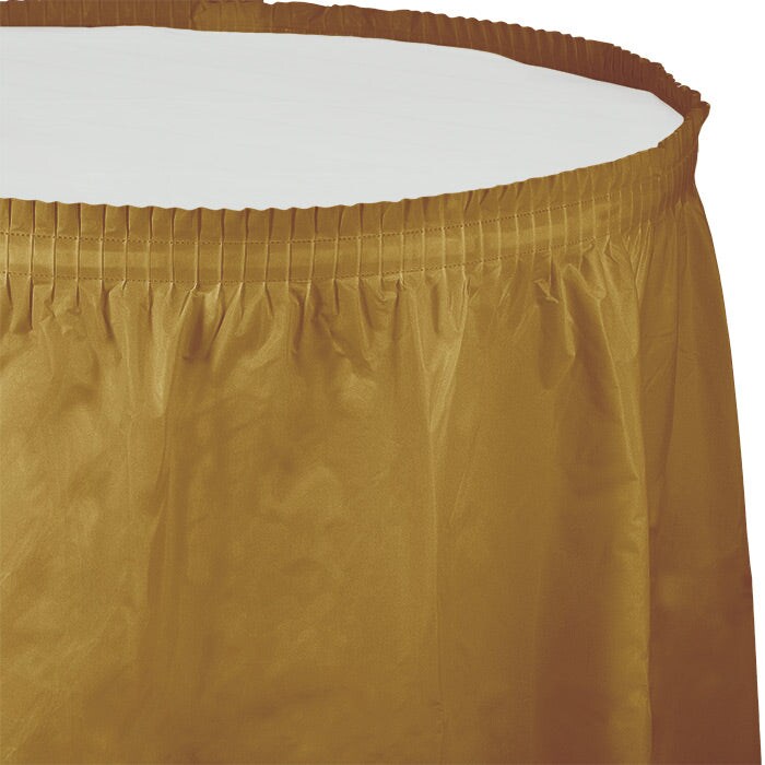 6/Case Bulk Glittering Gold Plastic Tableskirt 29 inch x 14 ft