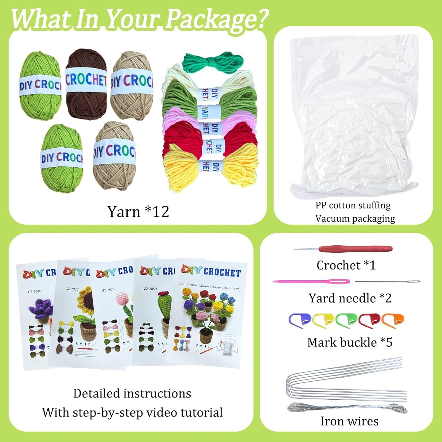 5PCS Crochet Kit for Beginners, Learn to Crochet Kits for Adults and Kids, Starter Craft Knitting Flower Kit