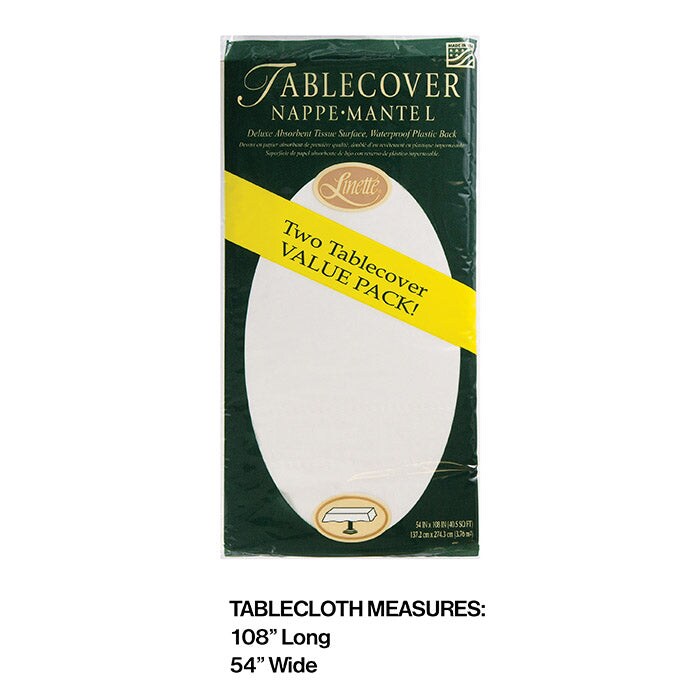 72 pc Bulk White Linette Paper Table Covers 54&#x22; x 108&#x22;