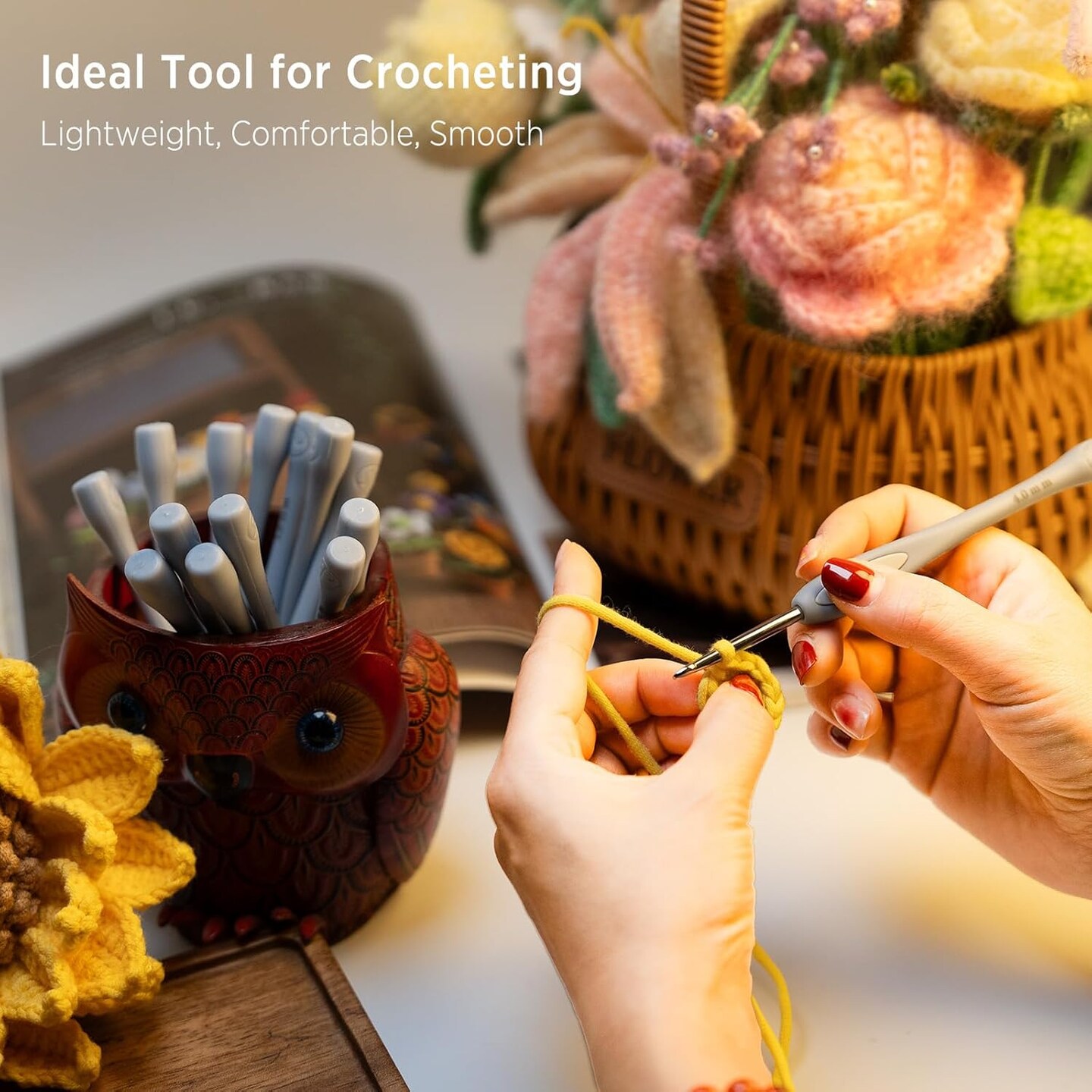 3.5mm Crochet Hook, Ergonomic Stainless Steel Small Inline Pointy Crochet Hook for Arthritic Hands