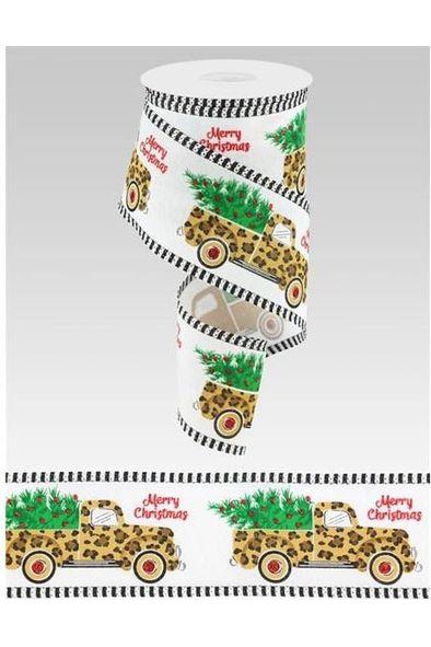 2.5&#x22; Leopard Merry Christmas Ribbon: White (10 Yards)