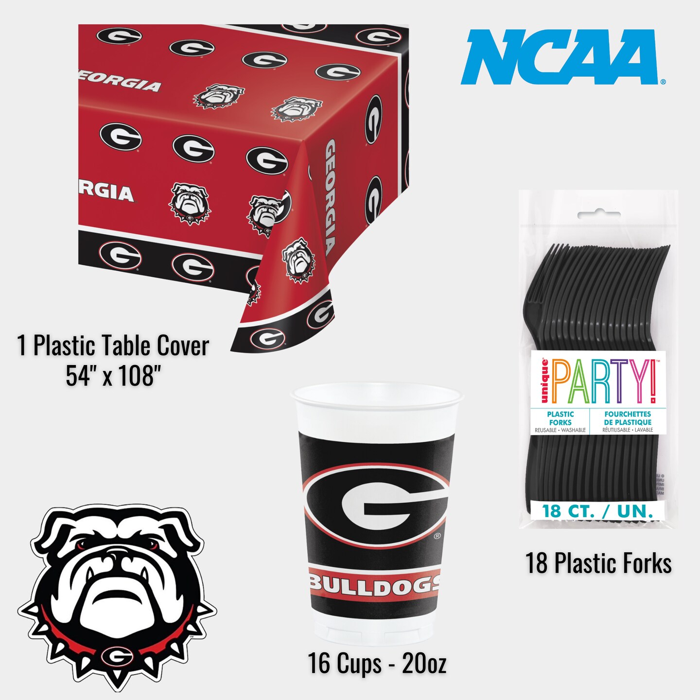 University of Georgia Party Supplies Bundle Tailgate/Graduation Pack for 16 | UGA Plates | UGA Napkins | UGA Cups | UGA Table Cover | UGA Balloons