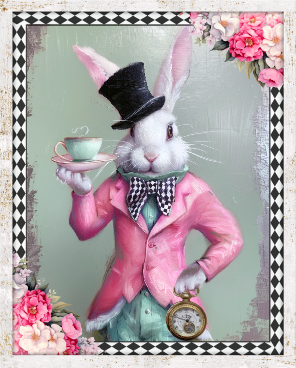 Whimsical Harlequin Vintage Bunny Sign