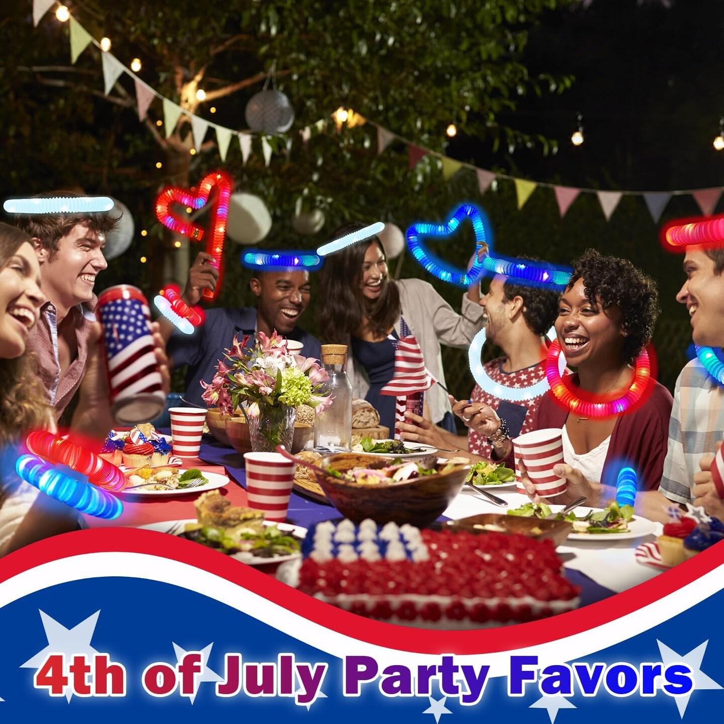 4th of July Red White Blue Glow Sticks Party Favors Supplies 18 PCS, Light up Pop Tubes Accessories Bracelets Necklaces for Kids Toddlers, Memorial Day Patriotic Toys Gifts Items for Fourth of July