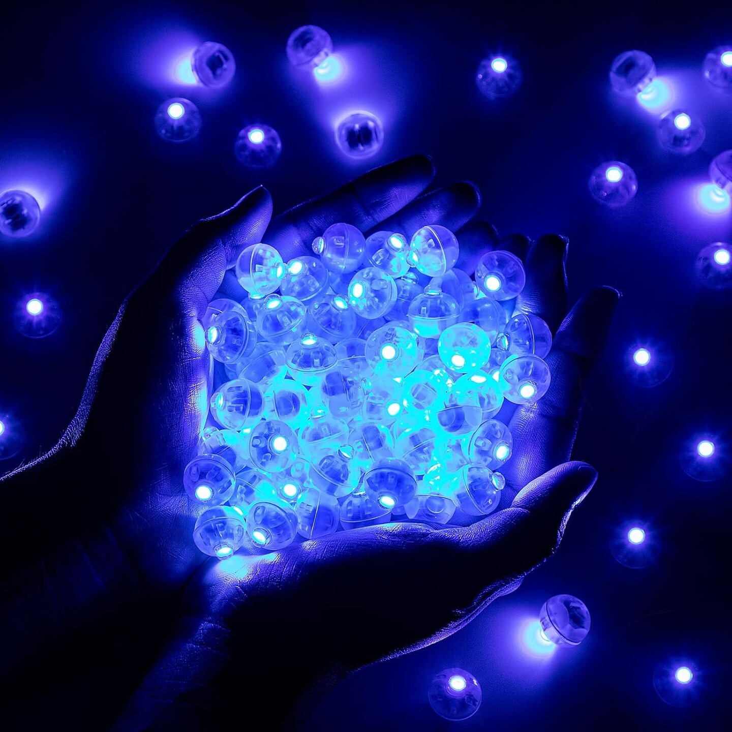 50 Pcs Blue LED Balloon Light, Round LED Ball Lamp Tiny Led Lighting Decoration for Indoor Outdoor Party Event Fun Wedding Festival Birthday Halloween Christmas Party Supplies