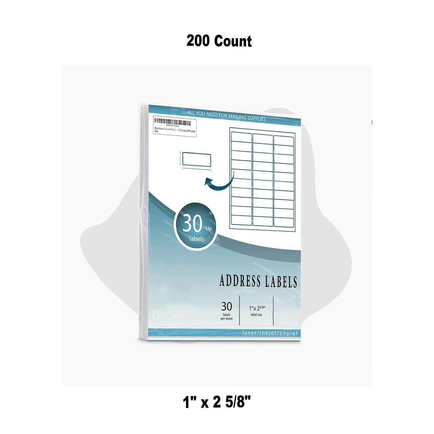 200 Count Printable White Labels 30 Up Self Stick 1" x 2.625" for Mailers & Packaging