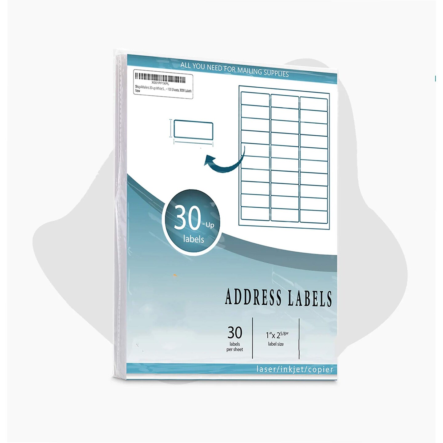 200 Count Printable White Labels 30 Up Self Stick 1" x 2.625" for Mailers & Packaging