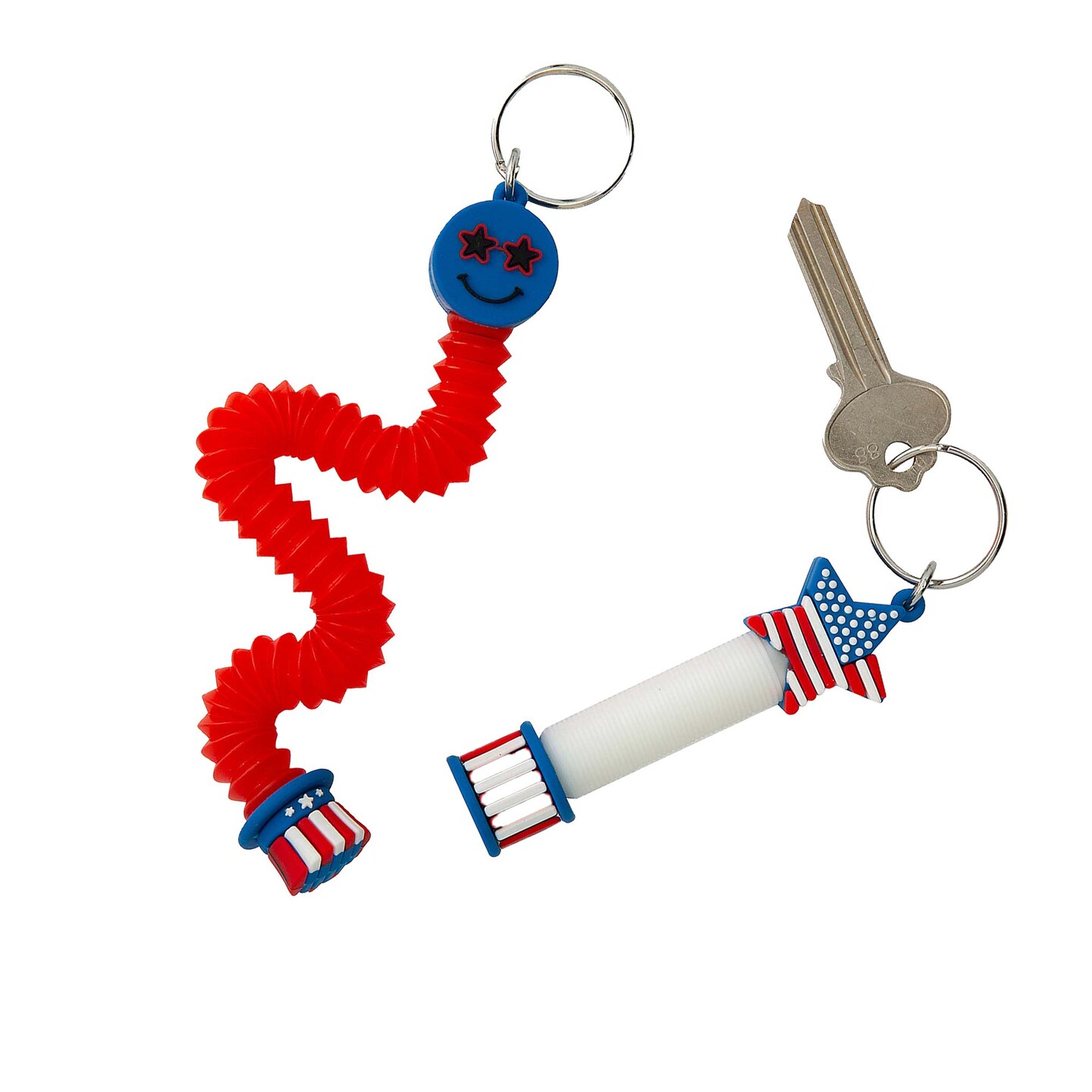4" Patriotic Expanding Tube Smile & Star Plastic Fidget Toy Keychains 12 Pieces