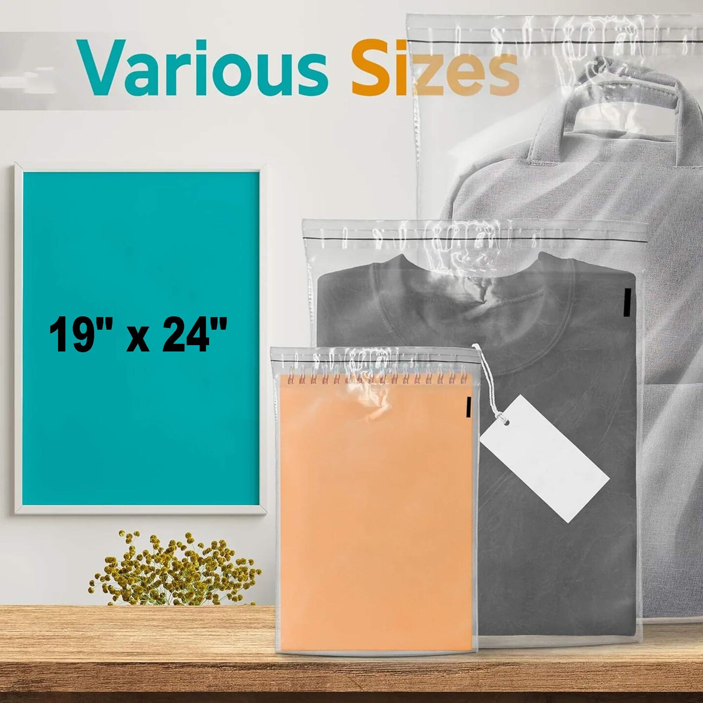 50 Count Clear Self Seal Poly Bags, 19 x 24 Inch Lightweight Resealable Shipping Envelopes