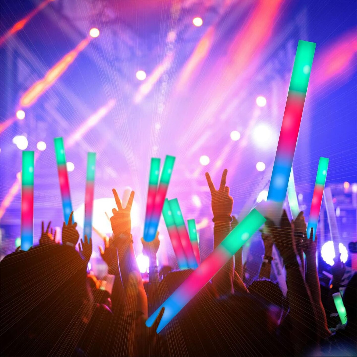28 PCS LED Foam Glow Sticks, July 4th Glow Stick Bulk Party Pack with 3Modes Colorful Flashing, Glow in The Dark Party Supplies for Parties, Wedding, Birthday, Raves, Concert, New Year