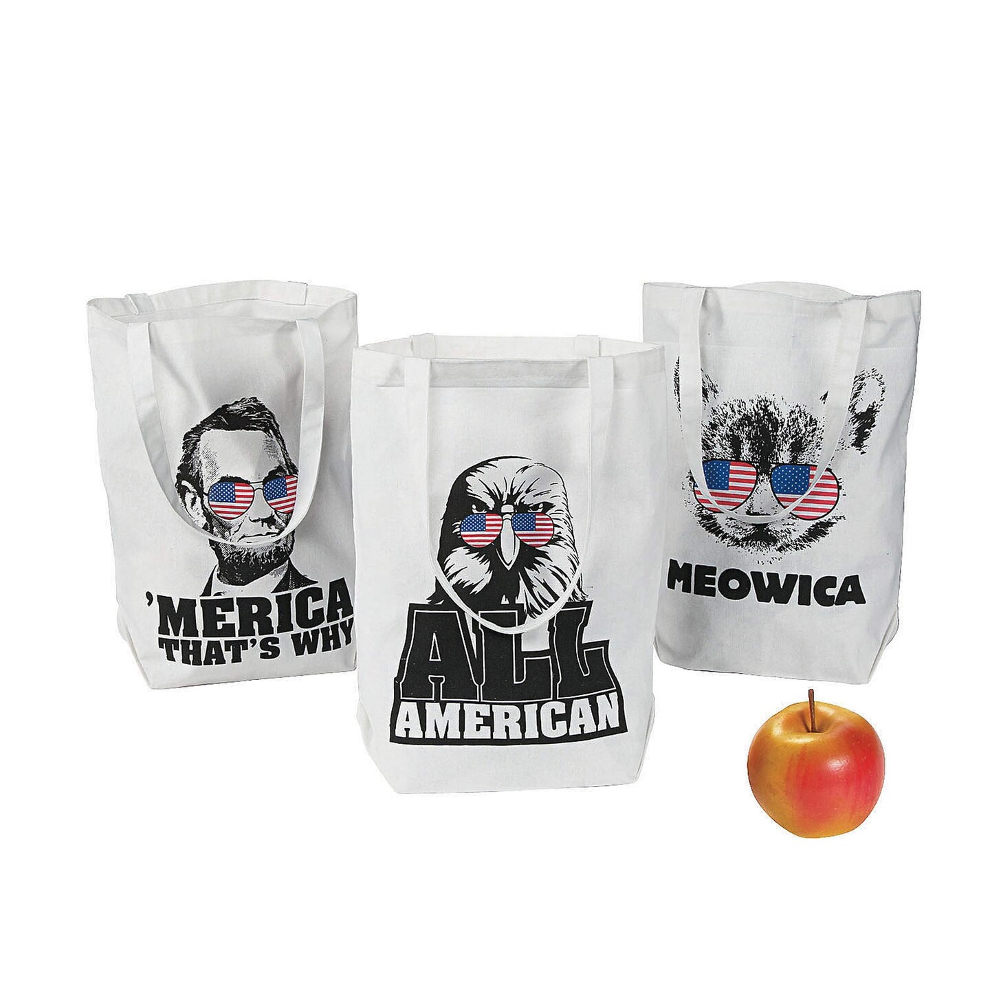 4th of July Sassy Patriotic Tote Bags 6 Pieces Reusable Gift and Party Bags