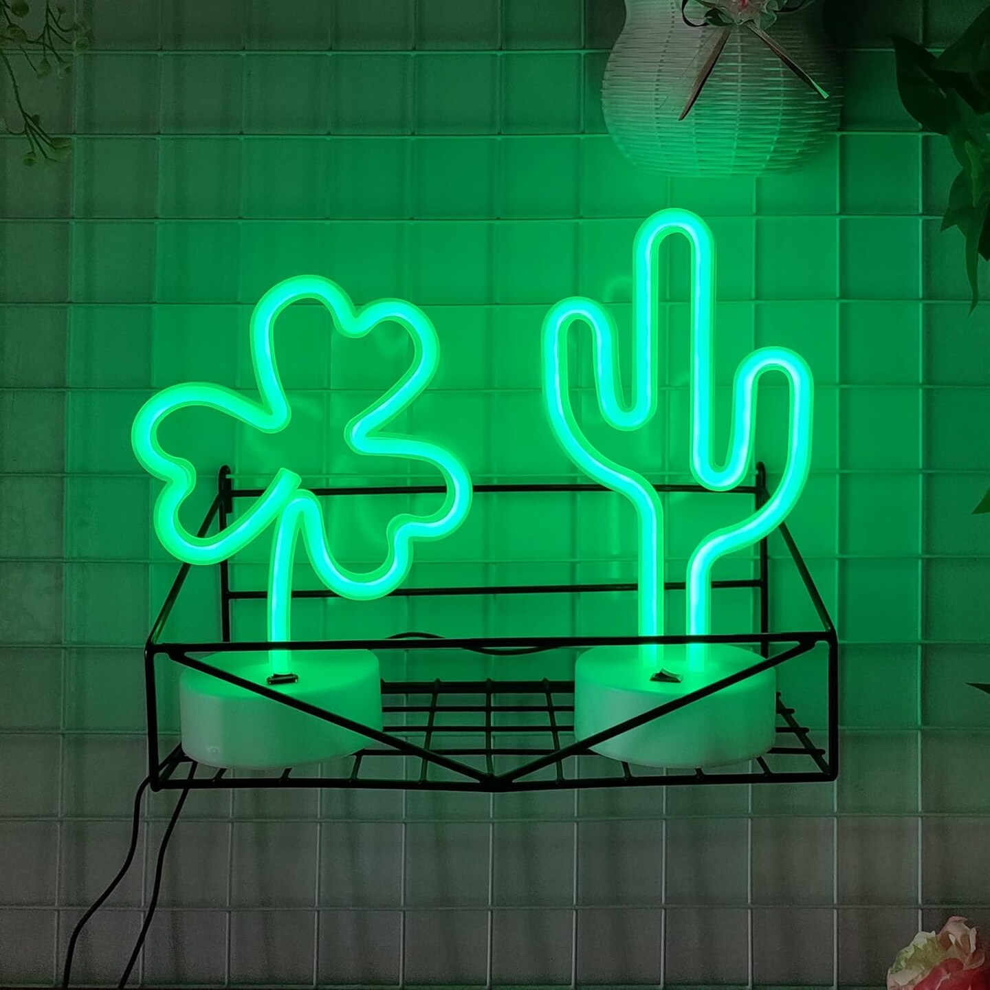 Neon Signs with Holder Base,USB or 3-AA Battery Powered Neon Light,LED Desktop Wall Decoration,Various Parties,Decoration of Business Premises(Cactus)