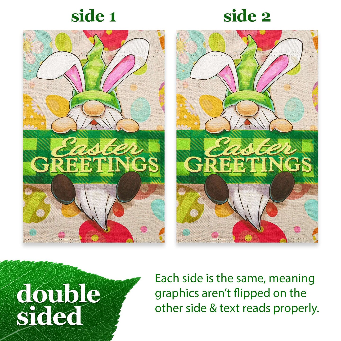 G128 Happy Easter Gnome Greetings Garden Flag 12x18 In Double Sided Easter Yard Garden Lawn Decoration