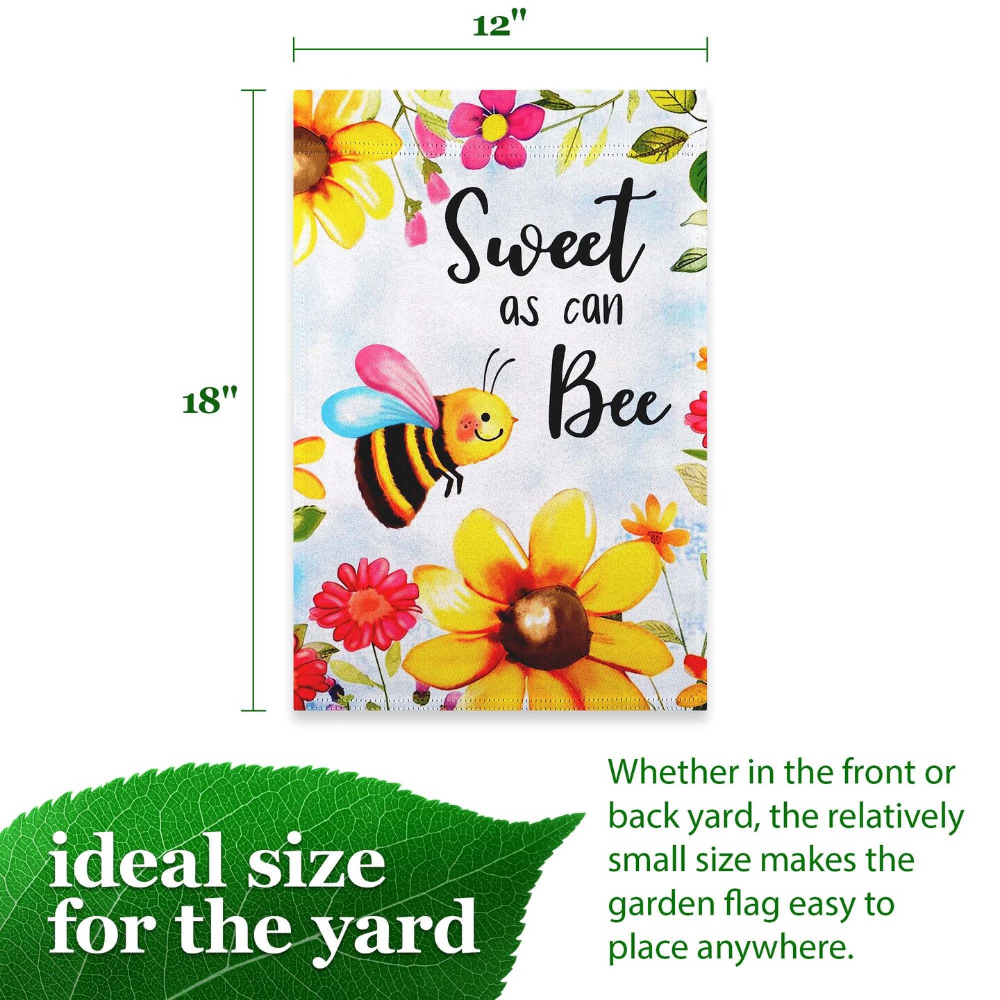 G128 Sweet Bee Flowers Garden Flag 12x18 In Double Sided Spring Yard Garden Lawn Decoration