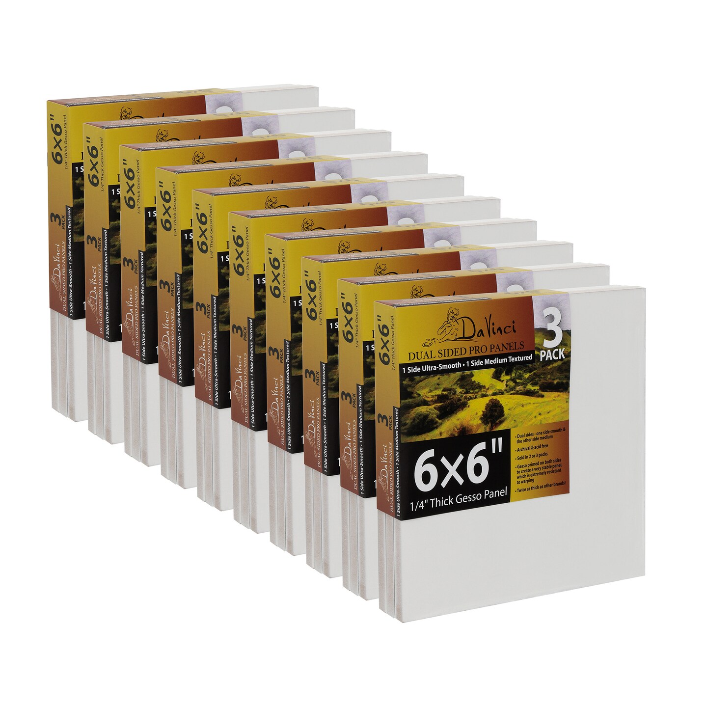 Jerry's Artarama Da Vinci Dual Sided Pro Panel Board - 30-Pack, 6x6" 6mm Deep Panels for Painting - Archival, Acid-Free Art Supplies - Ultra-Smooth & Medium Textured Paint Surfaces