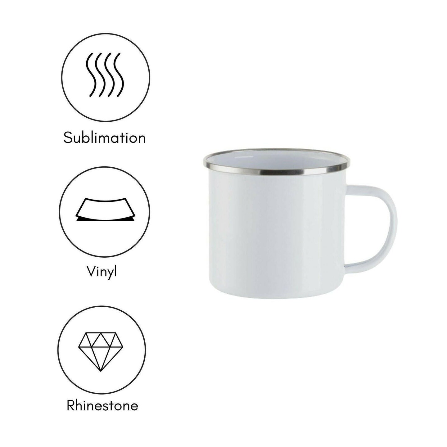 Craft Express 4 Pack 12oz Enamel Sublimation Mugs &#x2013; White with Silver Rim