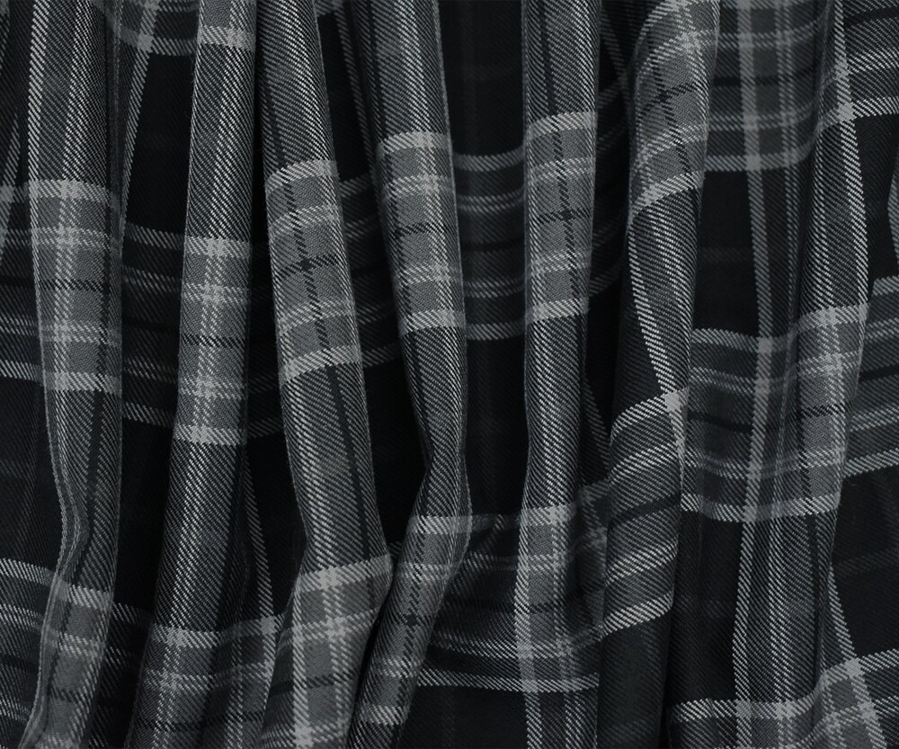 Gray-Black Wool-Polyester Plaid Woven Twill Suiting Fabric By the Yard