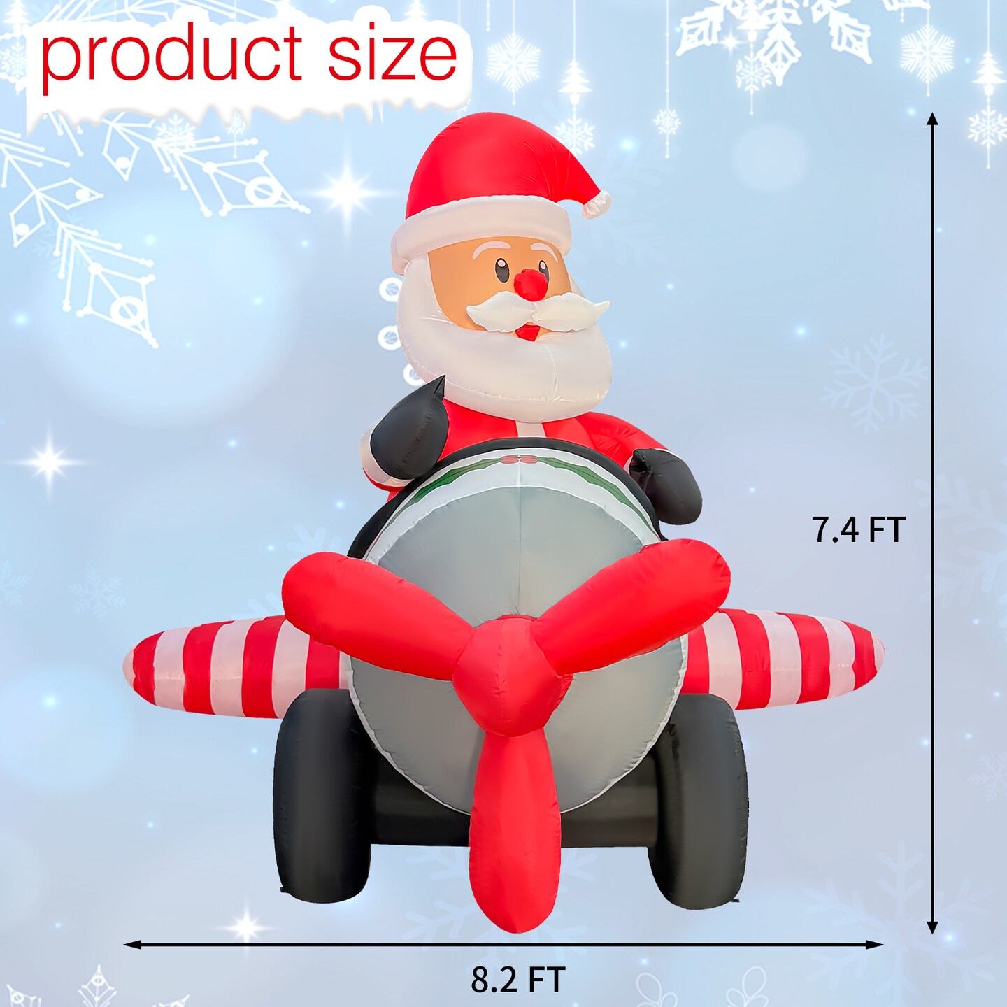 GOOSH 8.2FT Animated Santa Airplane Inflatable with Rotating Propeller and LED Lights