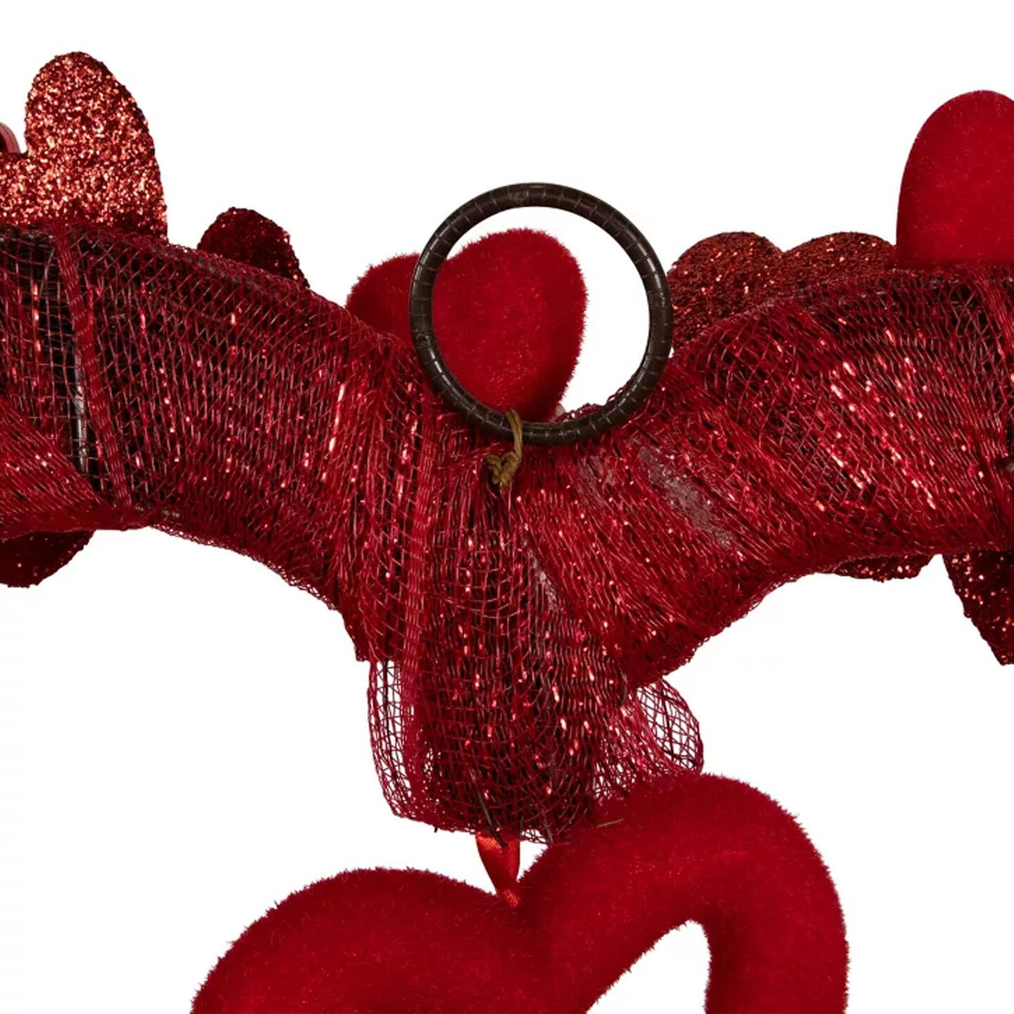 Heart Shaped Glittered Valentine's Day Wreath with Red Hearts 22 Inch
