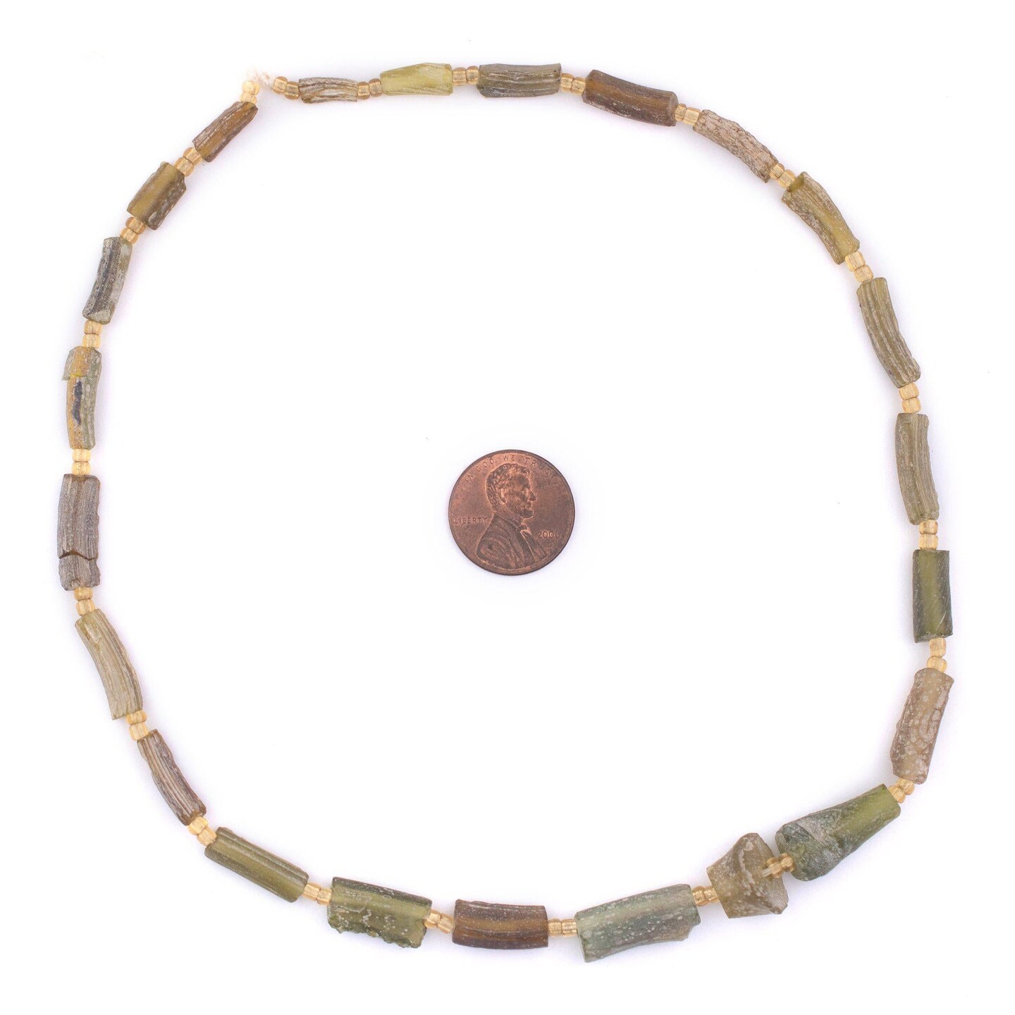 The Bead Chest Sea Green Roman Glass Bangle Beads 6mm Afghanistan Unusual 16 Inch Strand