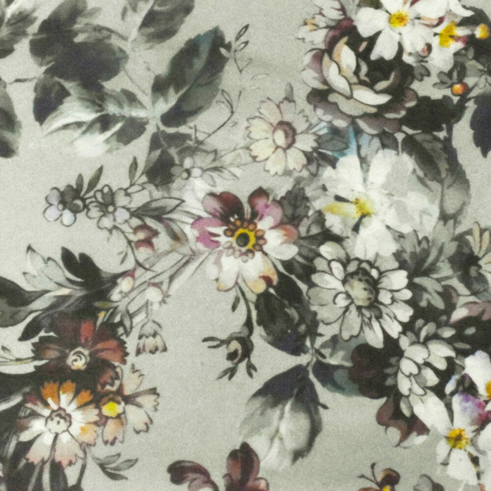 Forest Gray-Brown-Multi Famous Designer Floral Printed Silk Chiffon Fabric By the Yard