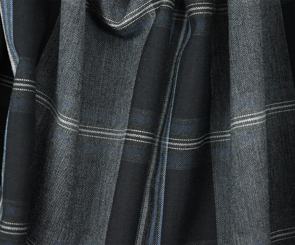 Black-Blue-Multi Wool-Polyester Plaid Woven Shirting Fabric By the Yard