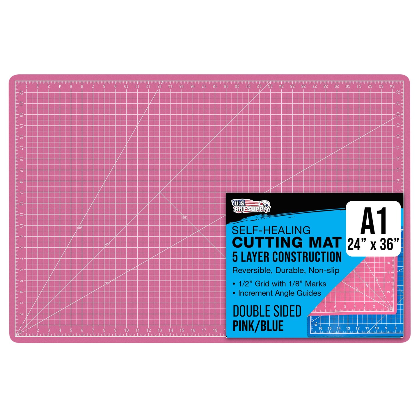 24&#x22; x 36&#x22; Self-Healing Cutting Mat 5-Ply - Double-Sided Pink/Blue Craft Mat, Non-Slip Cutting Mats for Crafts, Sewing, Quilting, Scrapbooking