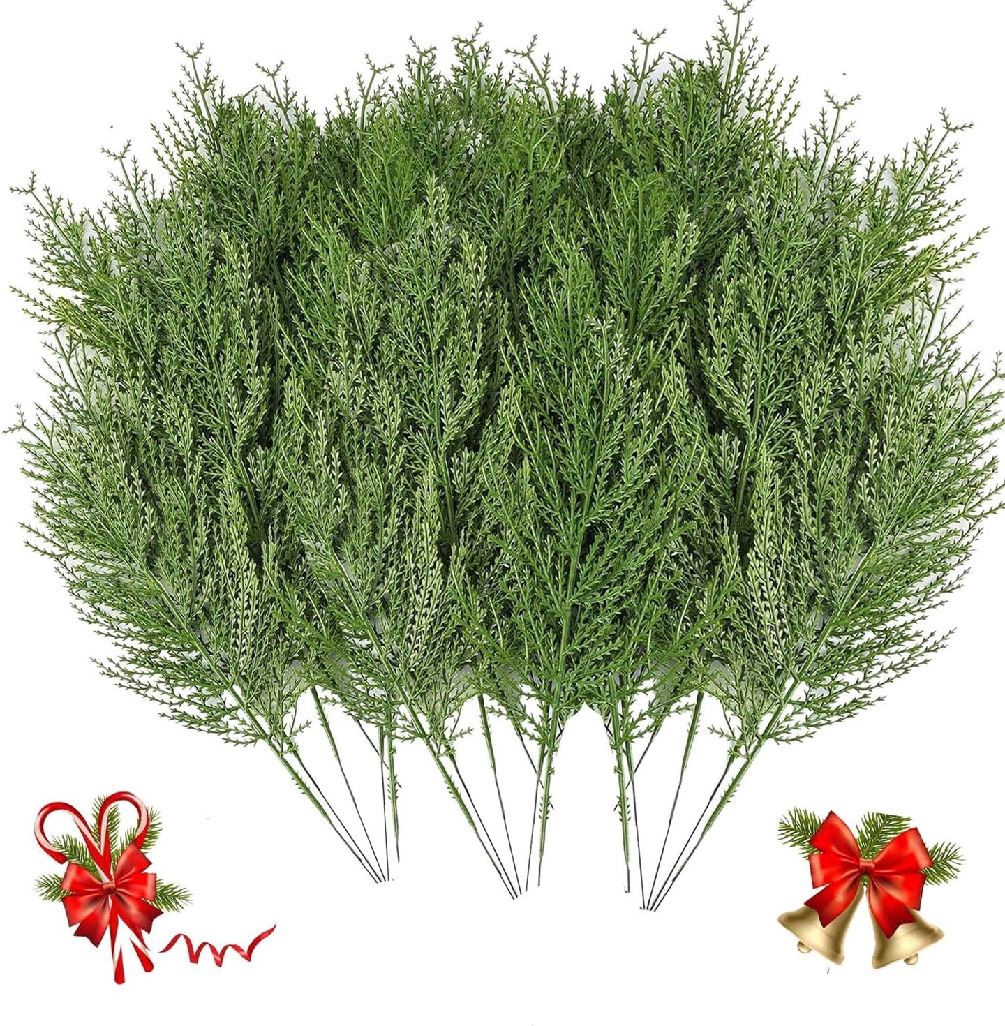 40PCS Evergreen Fake Pine Needles Picks (Green) 12"D x 0.1"W x 3"H