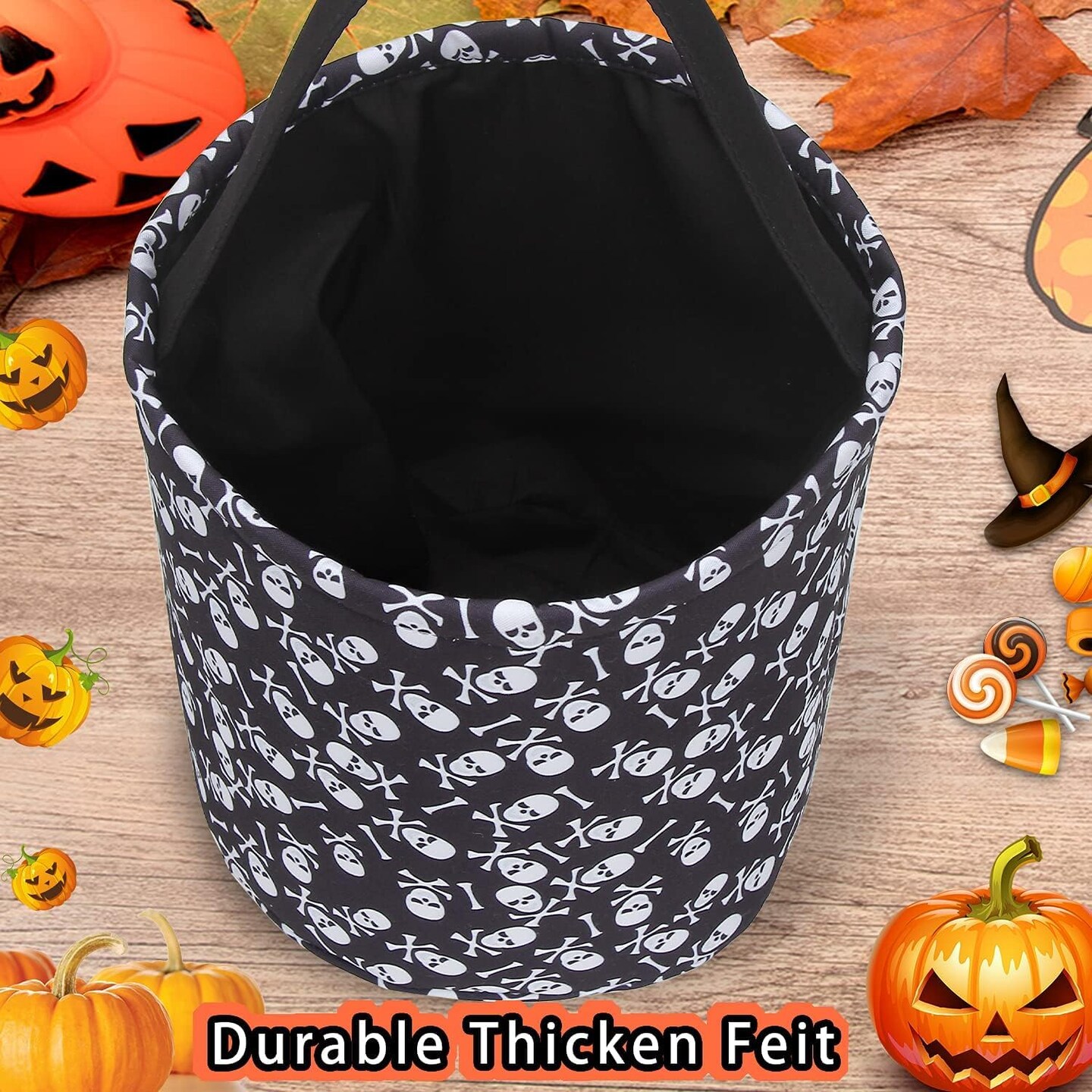 Halloween Candy Buckets Bag (Black & White) - 12 x 7.5 x 0.7 inches