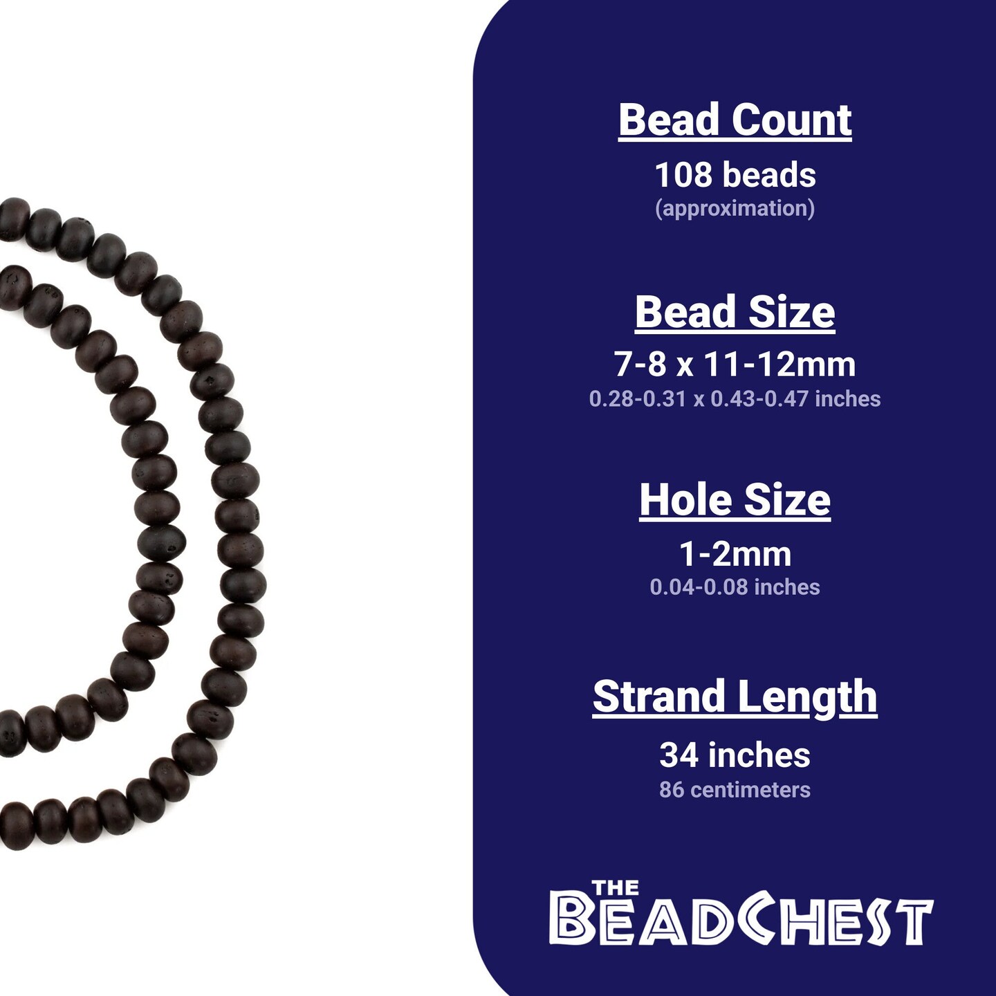 The Bead Chest Bodhi Seed Mala Prayer Beads: Round 12mm Natural Dark Brown