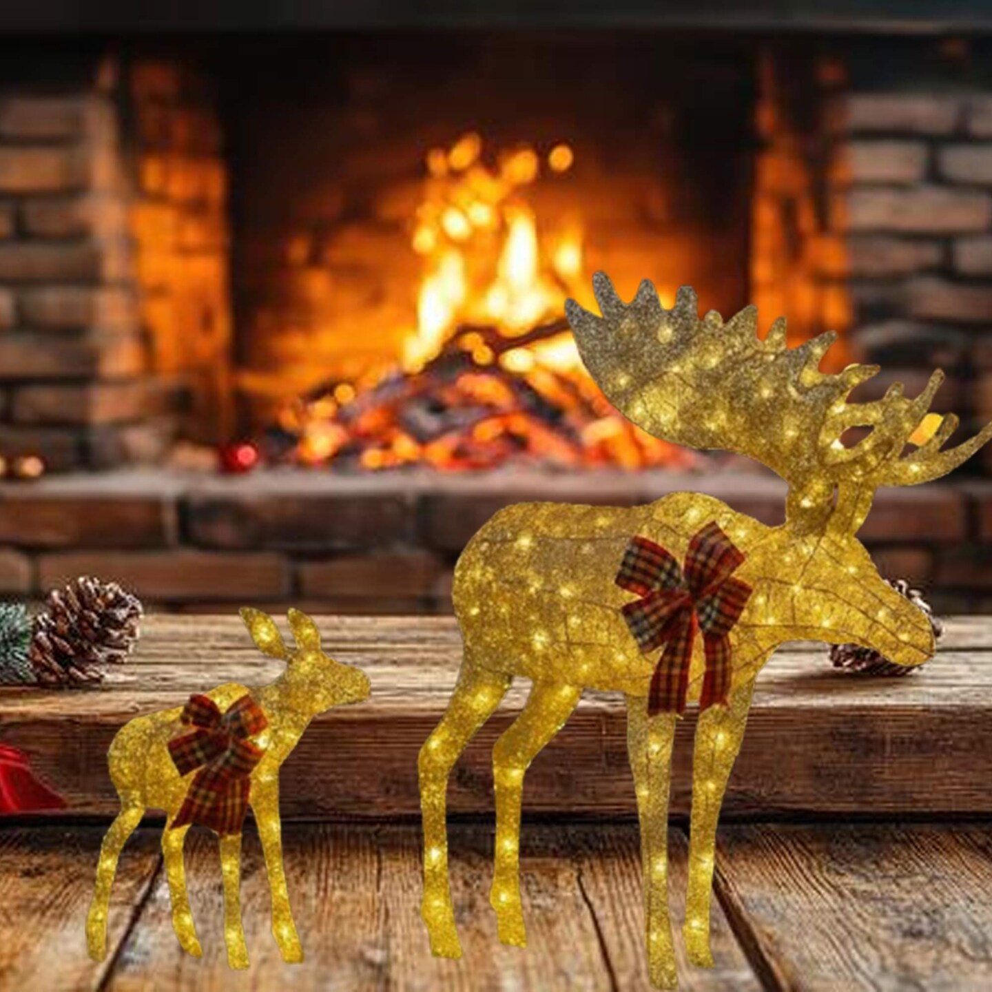 42 Inches and 22 Inches Champagne Thread Reindeer Pair for Wedding Decor