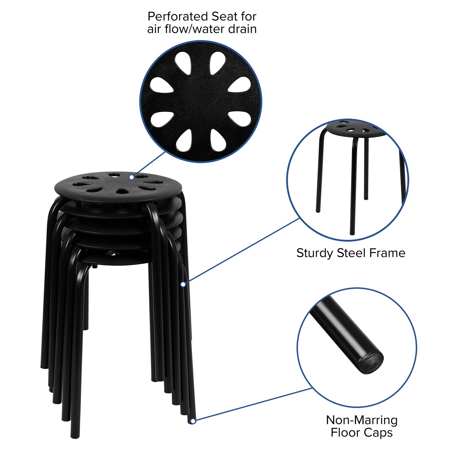 Emma and Oliver Plastic Nesting Stack Stools - School/Office/Home, 17.5&#x22;Height (5 Pack)