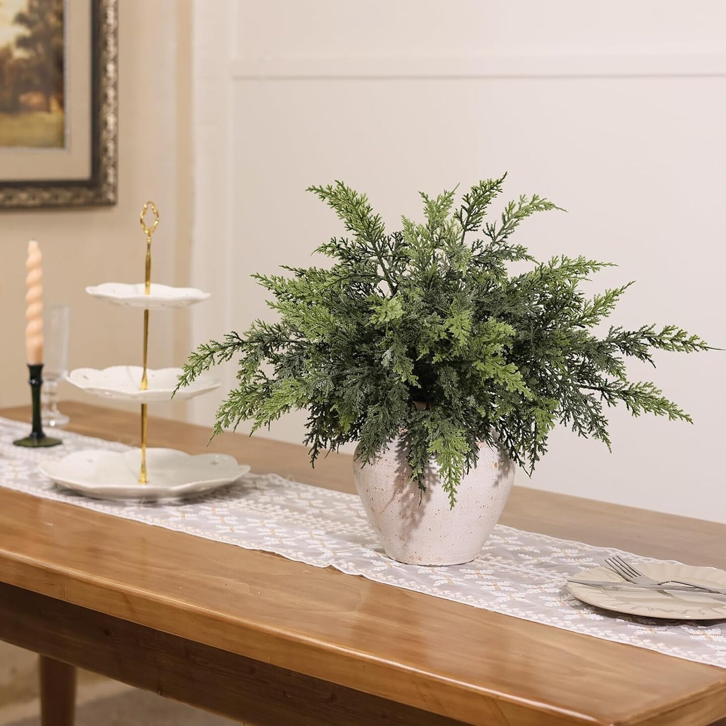 12 Pcs Artificial Cedar Branch Faux Greenery Plants Stem (Green) 8&#x22;D x 8&#x22;W x 18&#x22;H