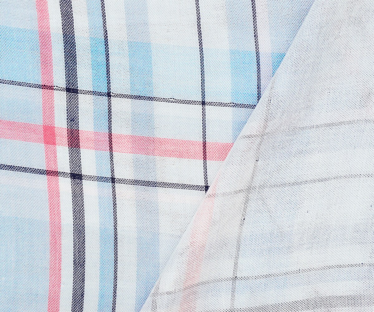 Pink-Blue-Multi Famous Maker Cotton Plaid Double Gauze Woven Fabric By the Yard