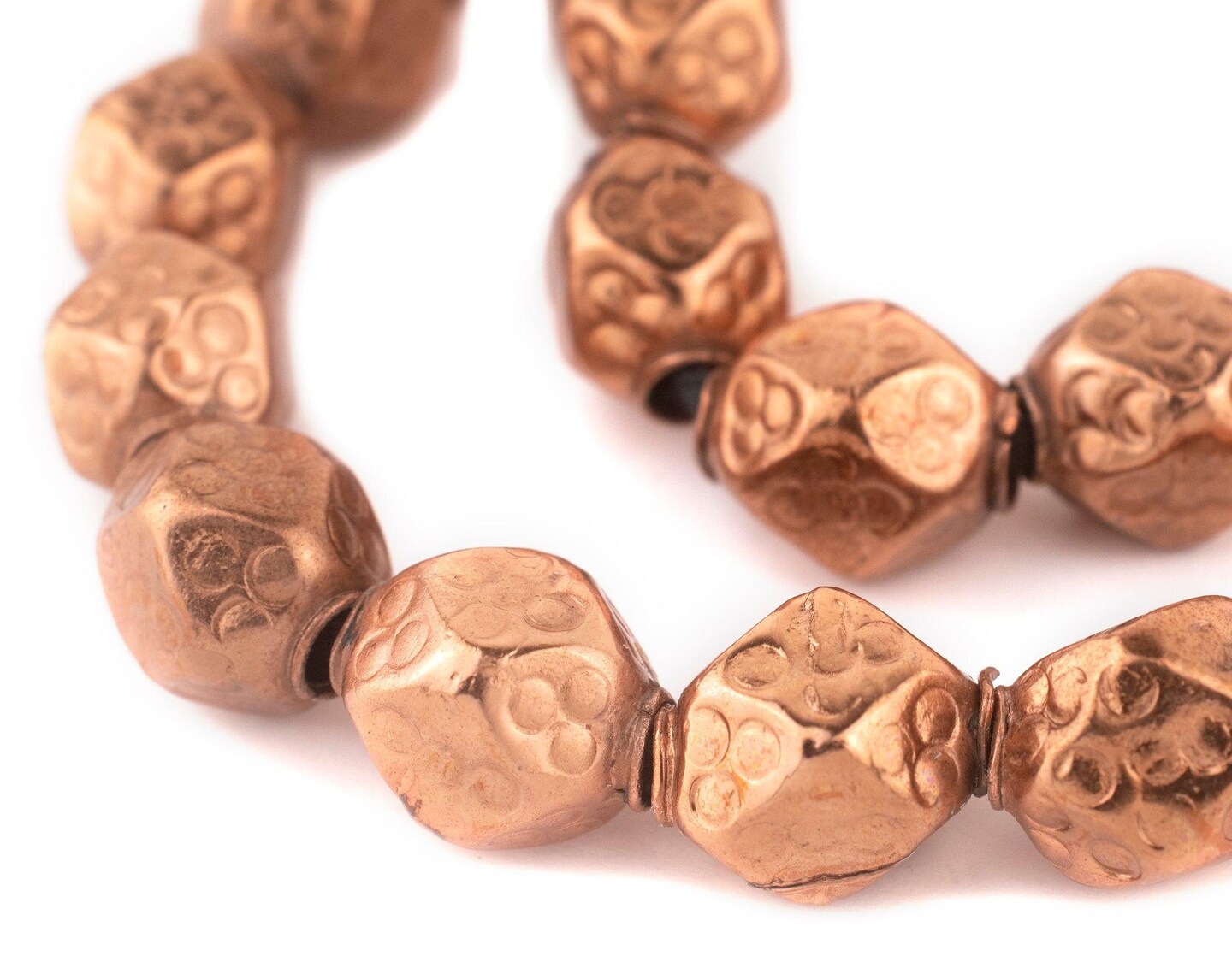 The Bead Chest Copper Dotted Diamond Cut Hollow Tribal Beads (18mm)
