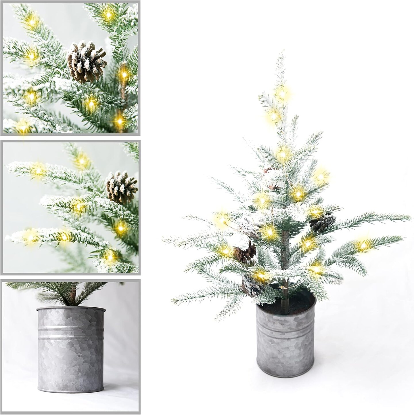 Small Christmas Tree 24 inch with 60 Lights Rustic Style Tabletop (White) 4&#x22;D x 4&#x22;W x 23.62&#x22;H