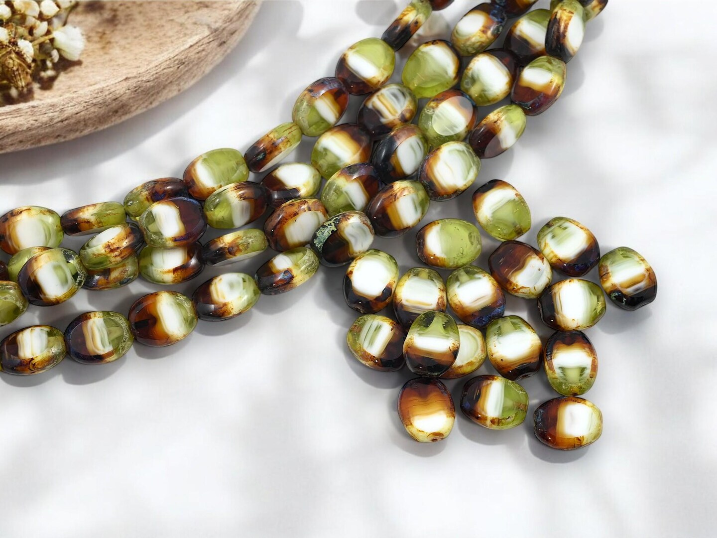 *17* 12x8mm Blended Glass Table Cut Picasso Oval Beads